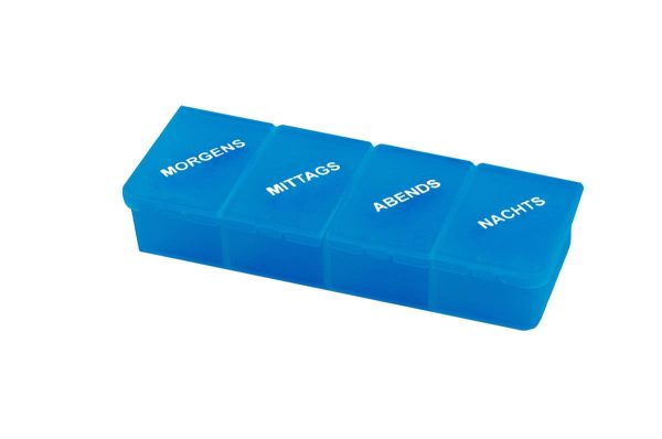 Sundo pillendoosje met 4 vakken en dagindeling - blauw