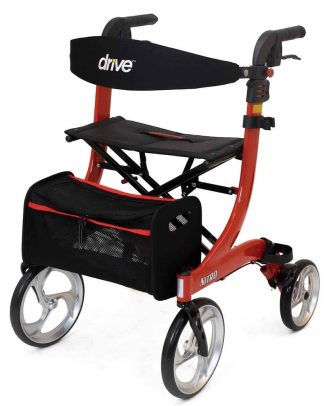 Rollator Nitro Medium Rood (7 kg) | 1.60 - 1.80 mtr | Zachte banden | Weggewerkte remkabels | Grote voorwielen | Softwielen | Drive