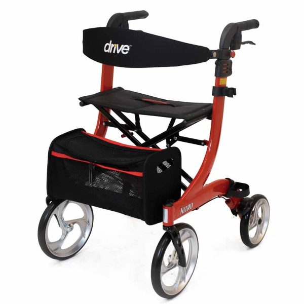 Rollator Nitro Medium Rood (7 kg) | 1.60 - 1.80 mtr | Zachte banden | Weggewerkte remkabels | Grote voorwielen | Softwielen | Drive