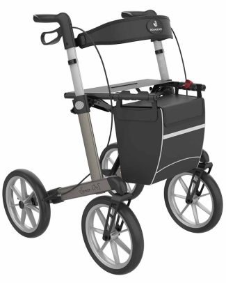 Rollator Server OS | Grote wielen | Soft banden | Champagne | Lengte: 165 - 195 cm | Met rugsteun en tas | Lichtgewicht rollator | Rehasense