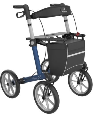 Rollator Server OS | Grote wielen | Soft banden | Electric blue | Lengte: 165 - 195 cm | Met rugsteun en tas | Lichtgewicht rollator | Rehasense