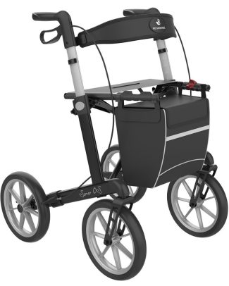 Rollator Server OS | Grote wielen | Soft banden | Zwart | Lengte; 165 - 195 cm | Met rugsteun en tas | Lichtgewicht rollator | Rehasense
