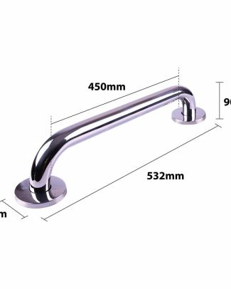Handgreep RVS met gepolijste afwerking | Lengte: 53 cm | Wandbeugels | Schroefmontage | Geschikt voor bad, douche en toilet