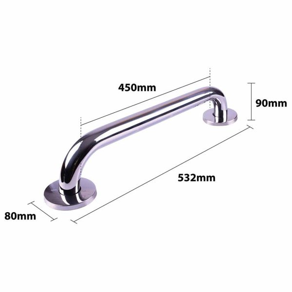 Handgreep RVS met gepolijste afwerking | Lengte: 53 cm | Wandbeugels | Schroefmontage | Geschikt voor bad, douche en toilet