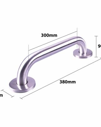 Handgreep RVS met geborstelde afwerking | Lengte: 38 cm | Wandbeugels | Schroefmontage | Geschikt voor bad, douche en toilet