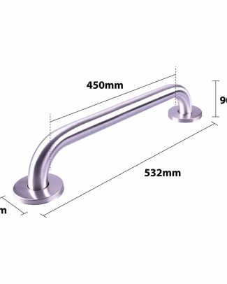 Handgreep RVS met geborstelde afwerking | Lengte: 53 cm | Wandbeugels | Schroefmontage | Geschikt voor bad, douche en toilet