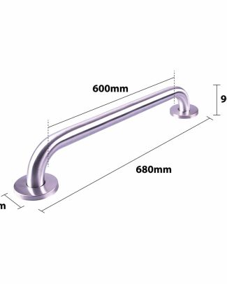 Handgreep RVS met geborstelde afwerking | Lengte: 68 cm | Wandbeugels | Schroefmontage | Geschikt voor bad, douche en toilet