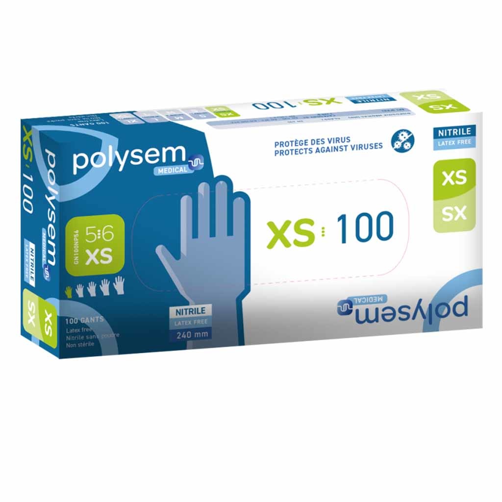 Nitril onderzoekshandschoenen | Polysem | XS | Bescherming tegen ziektekiemen en virussen | Latexvrij | DH6000-XS