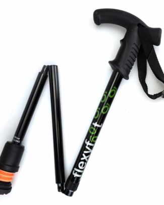 Wandelstok met Derby handvat | Opvouwbaar | Flexifoot | Schokabsorberend | Zwart | PR30048-BK