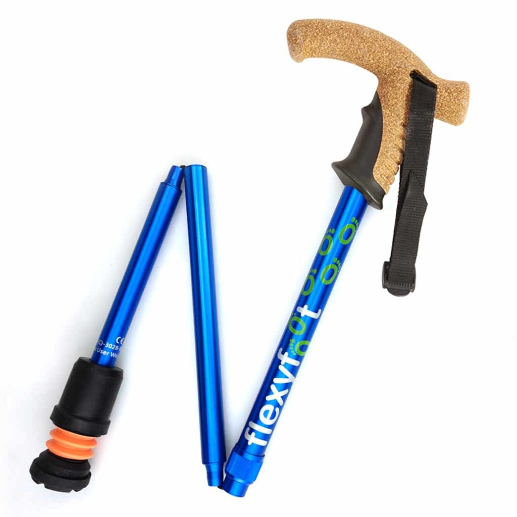 Wandelstok met kurken handvat - opvouwbaar | Flexifoot | Schokabsorberend | Blauw | PR30050-BL